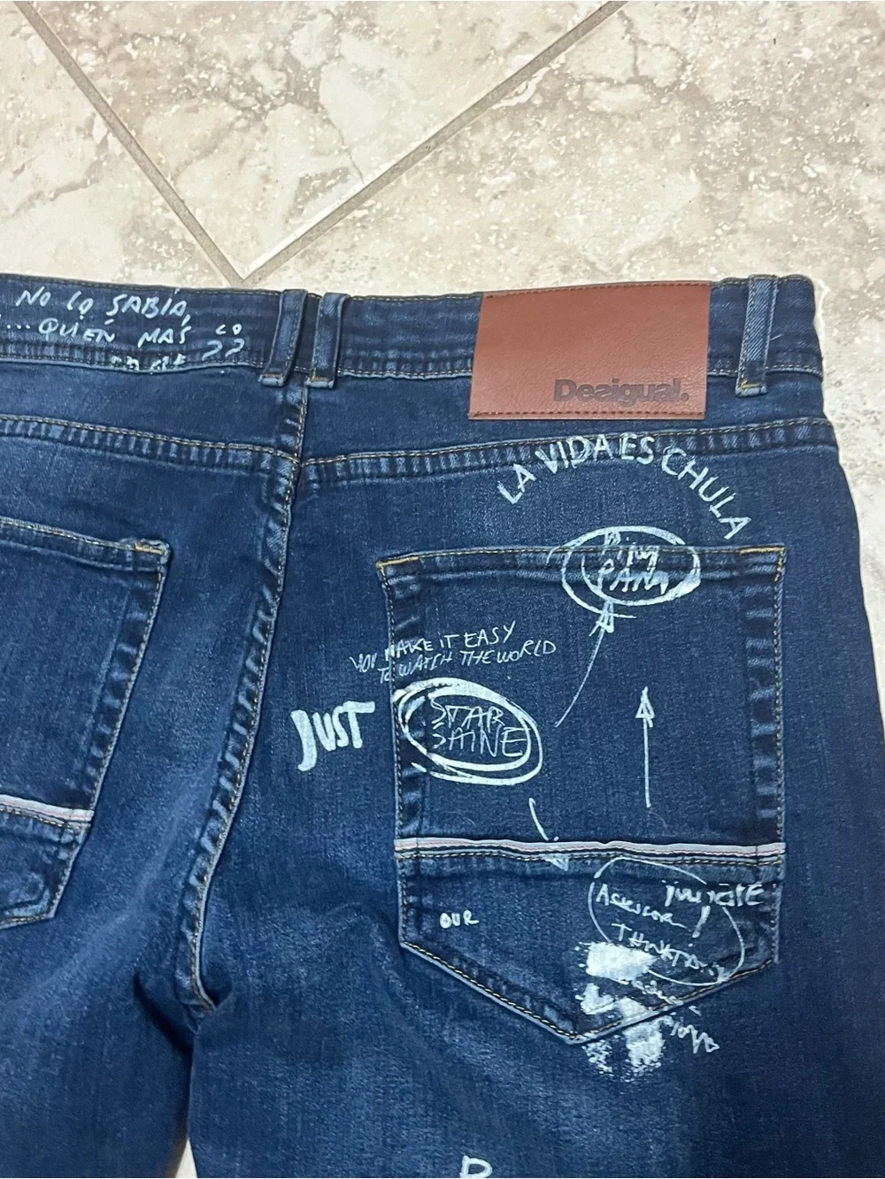 Desigual Men’s Blue Slim Straight Jeans Button Fly Dark Wash Size 32